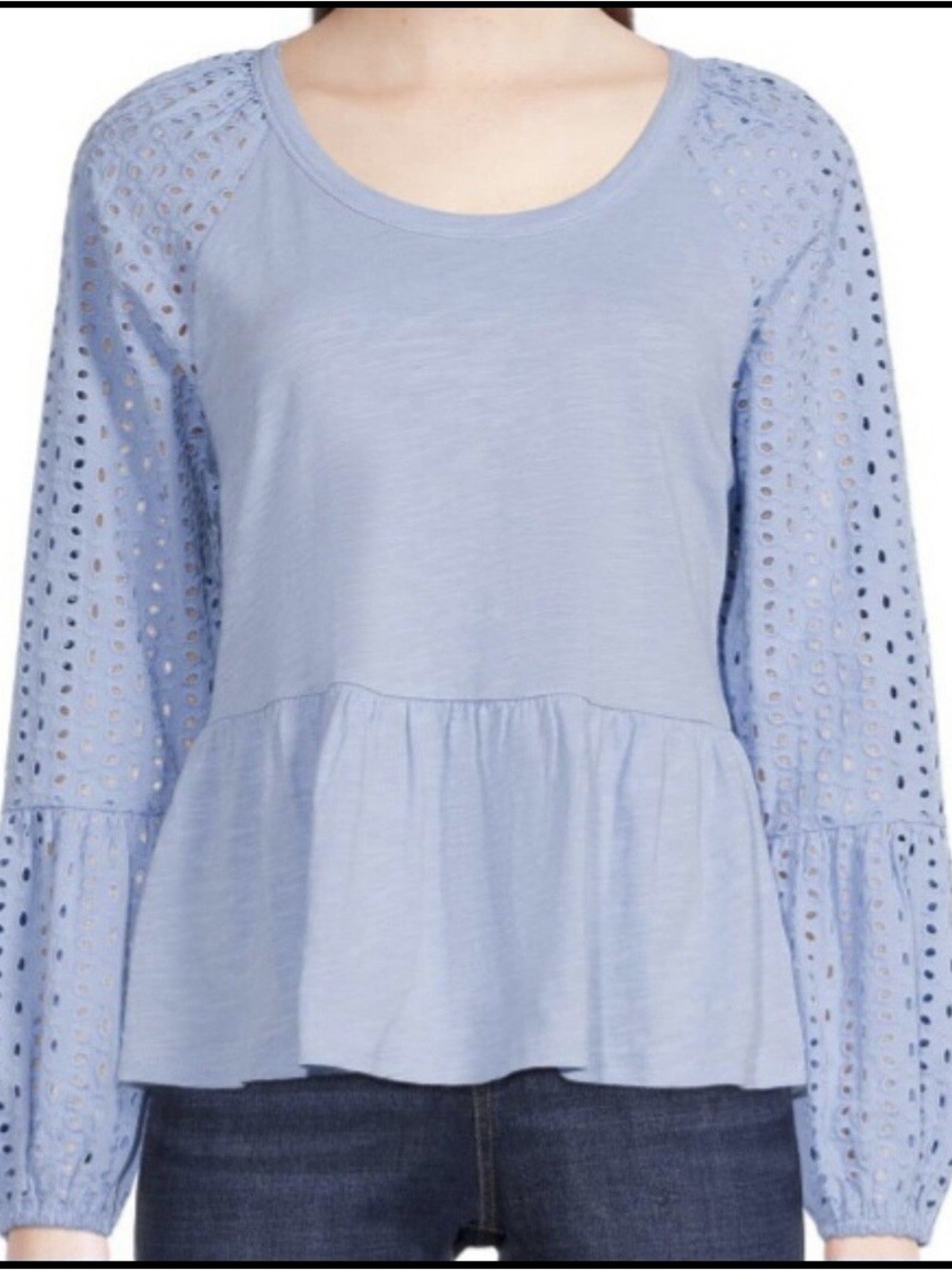 Time and Tru Eyelet Long Sleeve Blouse Small